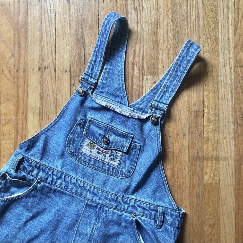 VINTAGE Euro cotton mom overalls w patches S read